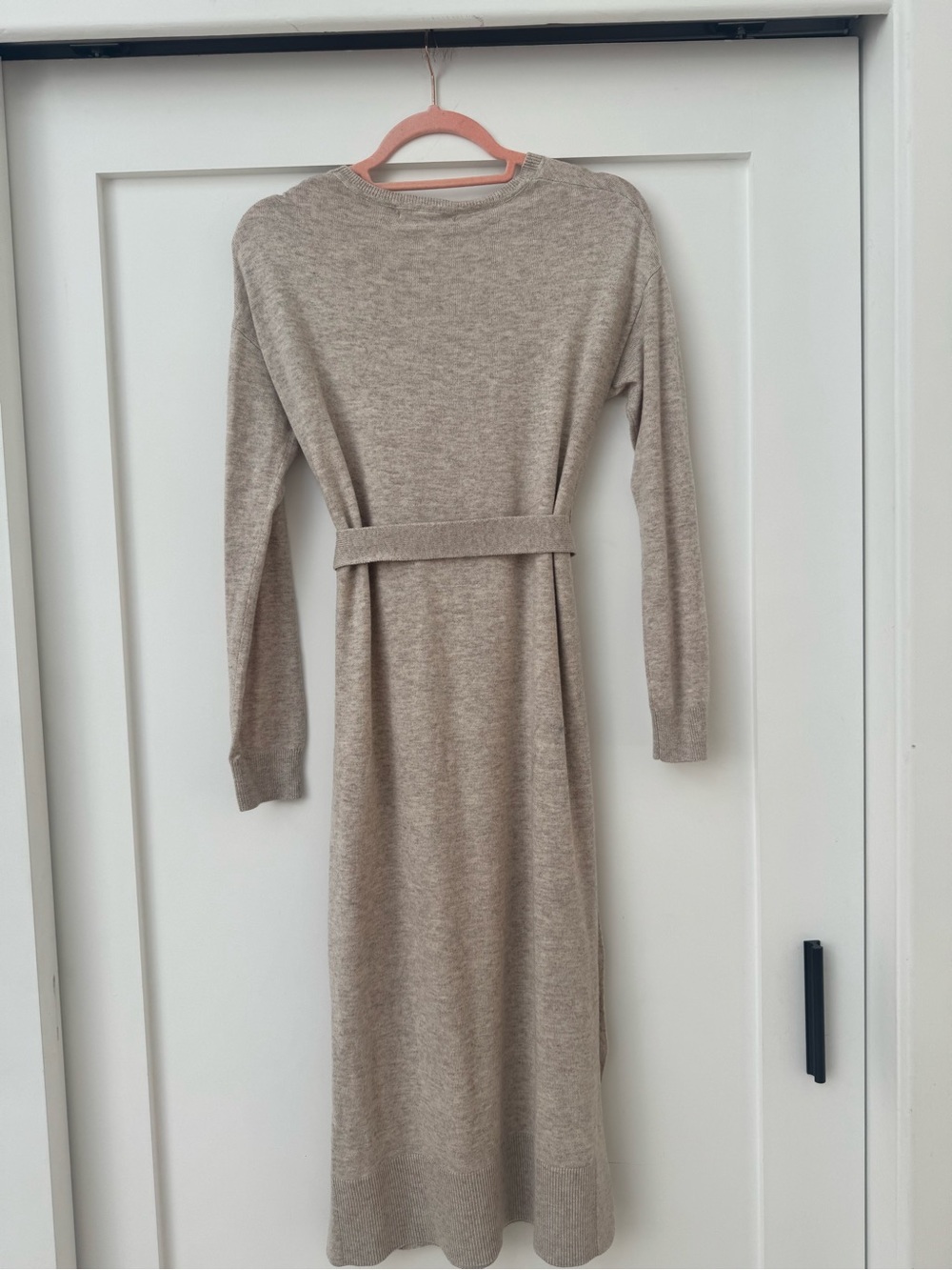 Boden Taupe Knit Long-Sleeve Belted Midi Dress - Picture 6 of 7